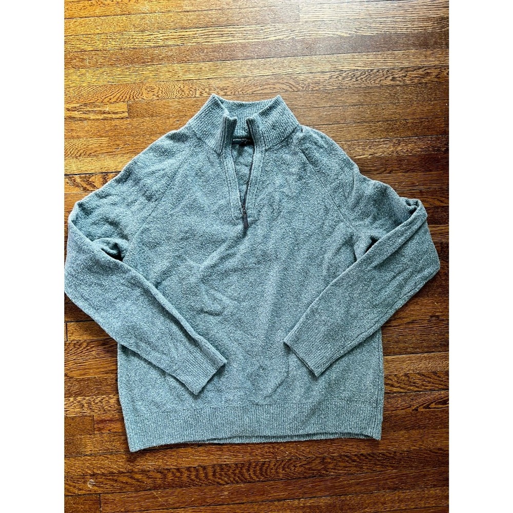 Banana Republic Mens Grey Boucle Cotton Wool Blend Quarter Zip Sweater Large